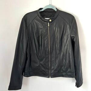Cole Haan Signature Black Faux Leather Cafe Racer Moto Jacket L PRISTINE